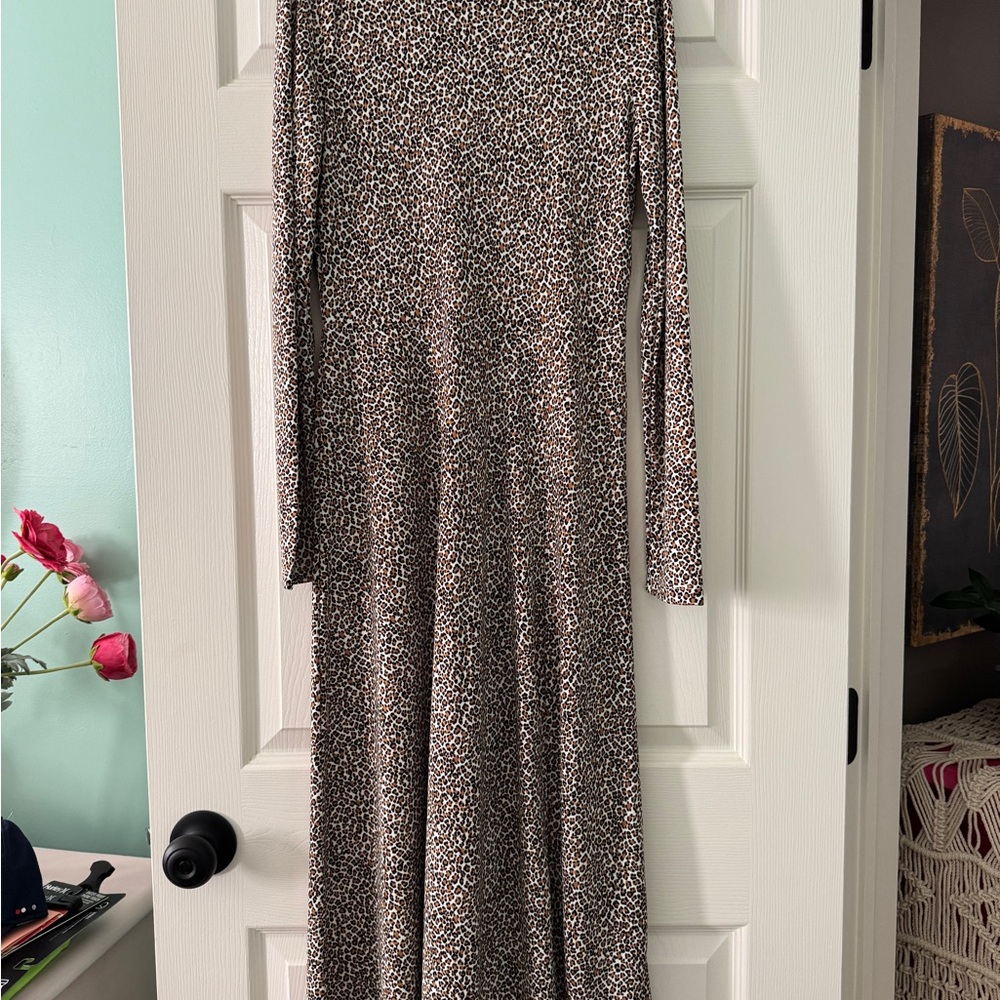 Banana Republic Long Sleeve Animal Print Midi Dress